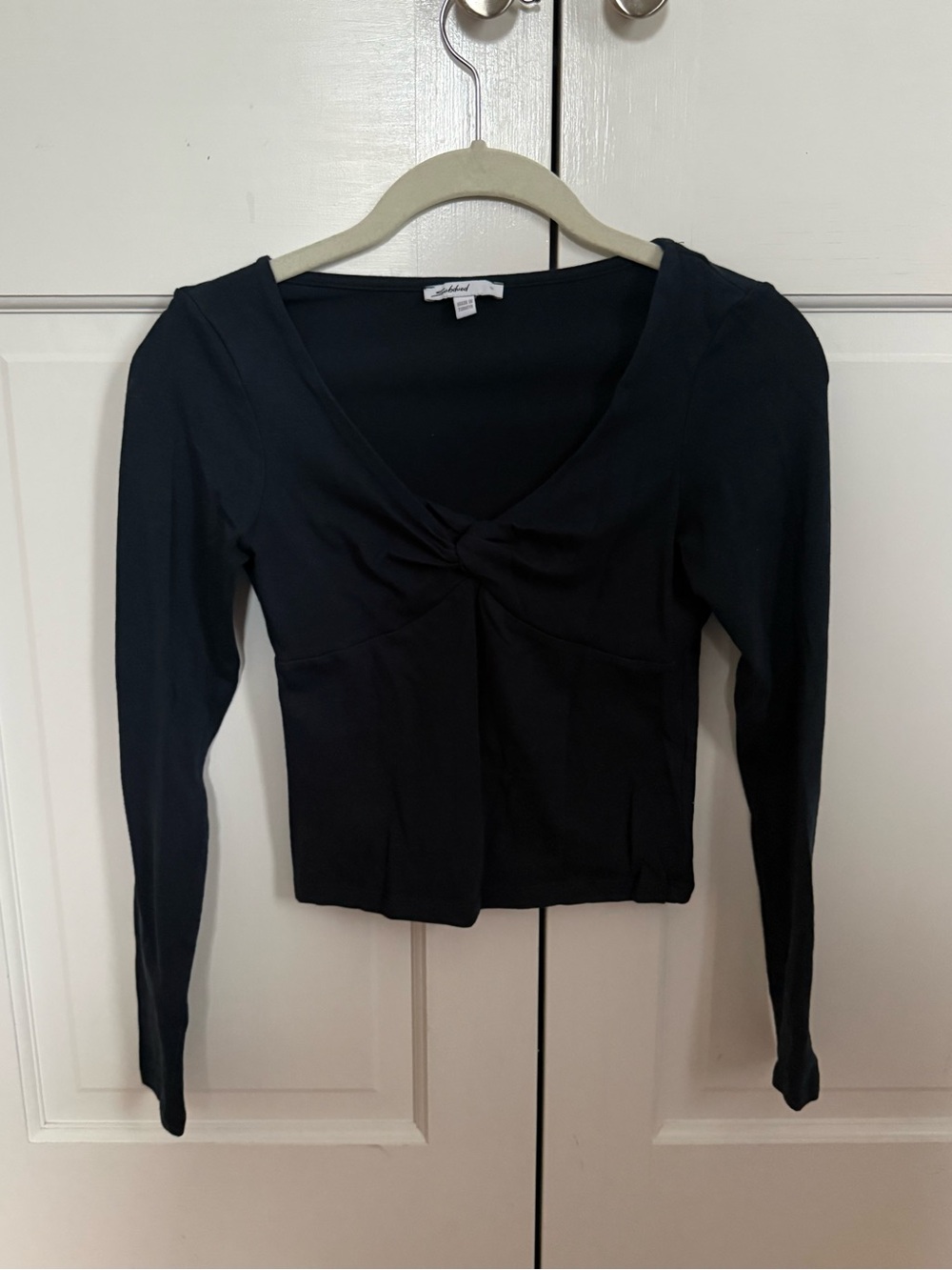 Subdued Navy Long-Sleeve Twist Front Top